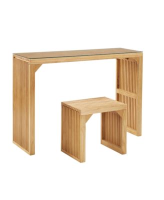 Pine Dining Bench and Table Set with Tempered Glass