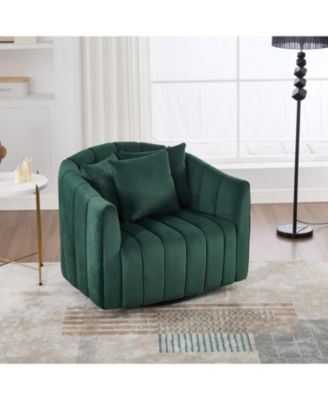 Velvet Swivel Barrel Chair & Half Sofa with Pillows