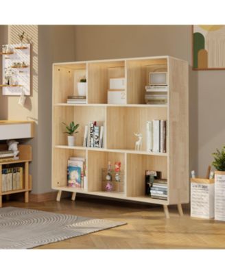 Pine Wood 8-Compartment Storage Cabinet, 44" Bookcase/Organizer