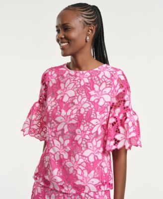 Women's Boxy Eyelet Crewneck Top