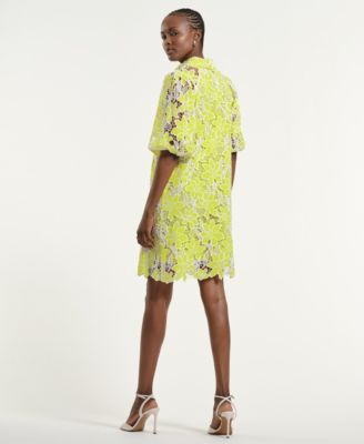 Women's Eyelet Blouson Collared Neck Dress