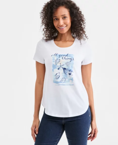 Petite Crewneck Short-Sleeve T-Shirt - Bright White Combo