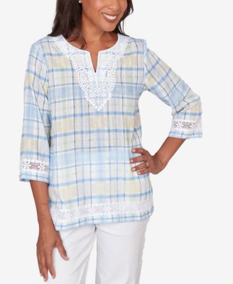 Women's Classic Plaid Embellished Lace Top