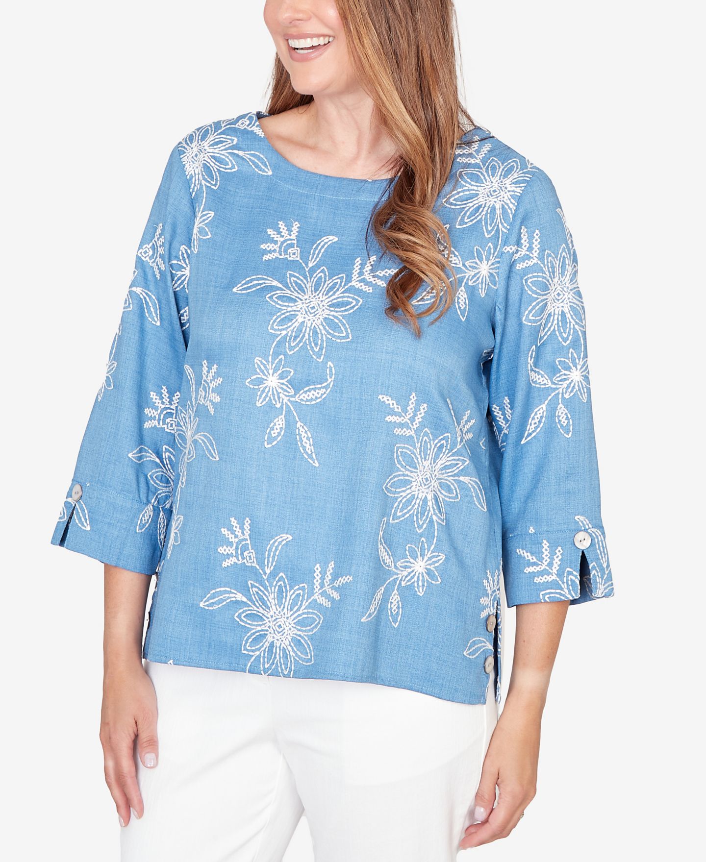 Женский топ Alfred Dunner Classic Tossed Floral Embroidered, цвет: Синий — фото 2