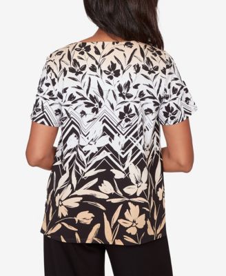 Women's Chevron Floral Ombre Print T-Shirt