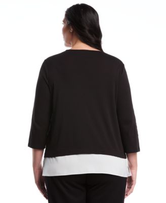 Plus Size Plus Size Rivet Detail Mixed Media Layered 3/4 Sleeve Top