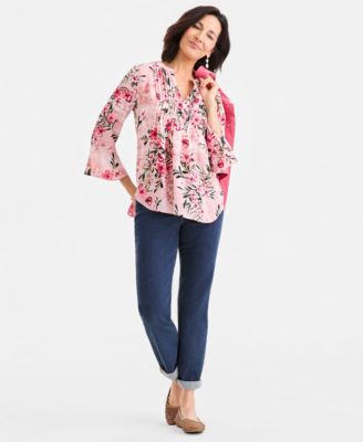 Petite Floral Print V-Neck Top