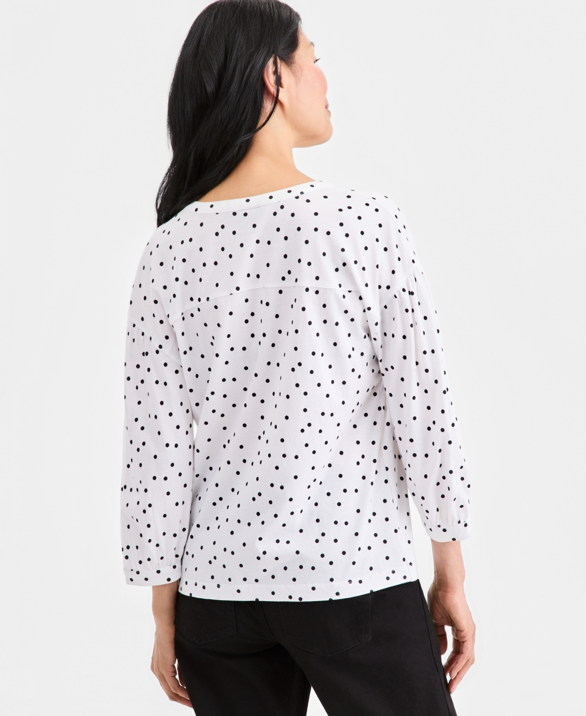 Style & Co Women's Printed 3/4 Sleeve Split-Neck Top