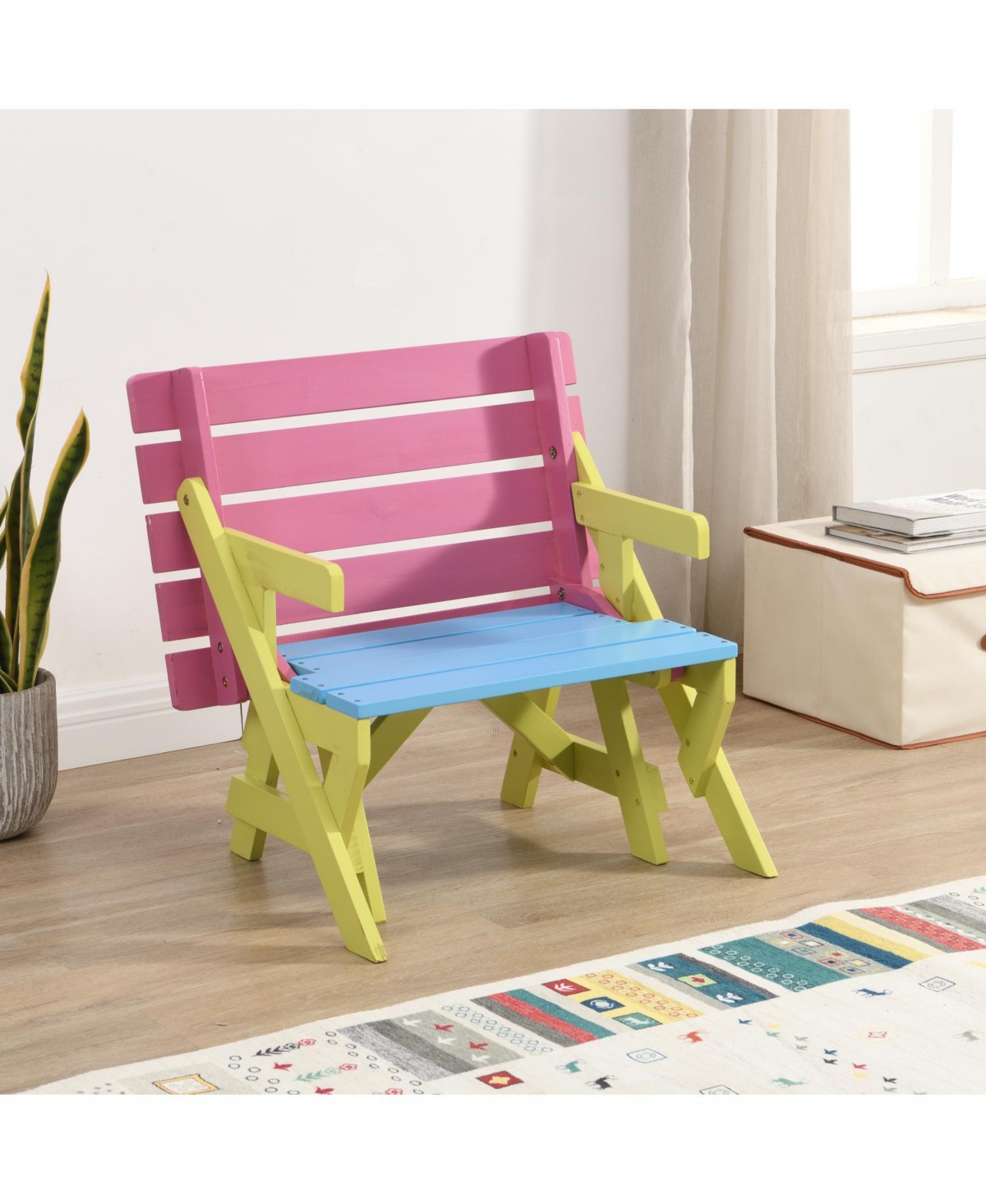 Streamdale Furniture Kid'S Multi-functional Arm Chair, Table+ 2 Benches (All-in-one)