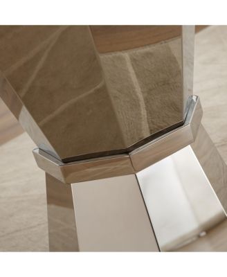 47" Round Marble Dining Table, High Gloss Faux Marble Top, Stainless Steel Base (White