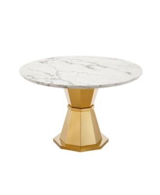 47" Round Marble Dining Table, Gold Base
