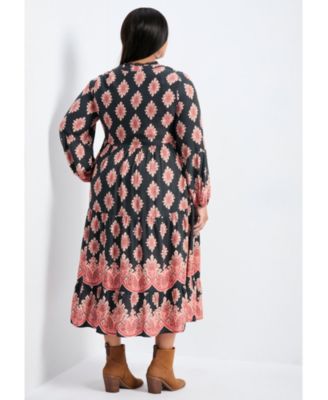 Women's Everlasting Bordered Print Blouson Sleeve Dress