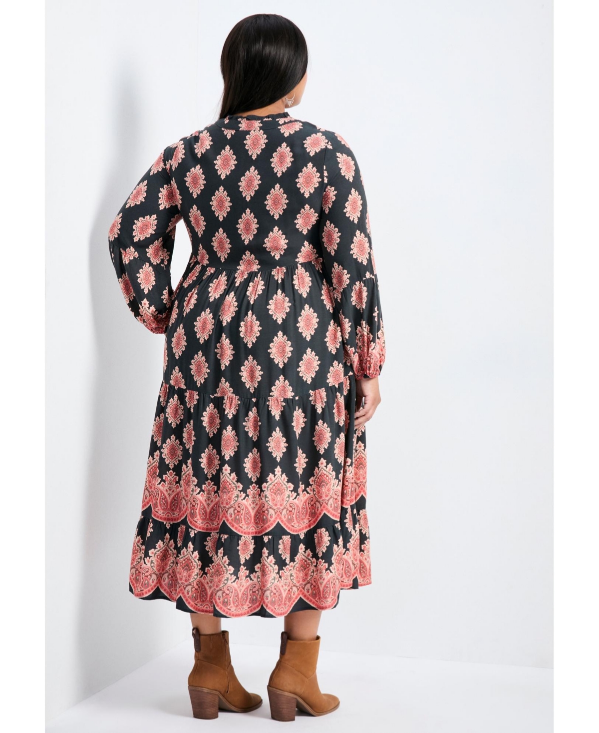 Avenue Women's Everlasting Bordered Print Blouson Sleeve Dress