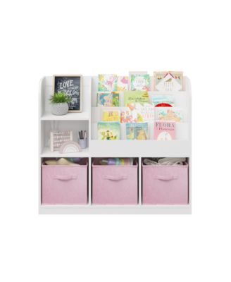 Kids Bookcase with Fabric Drawers - White/Pink