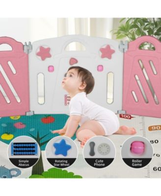 16-Panel Foldable Baby Playpen with Adjustable Shape and Safety Gate