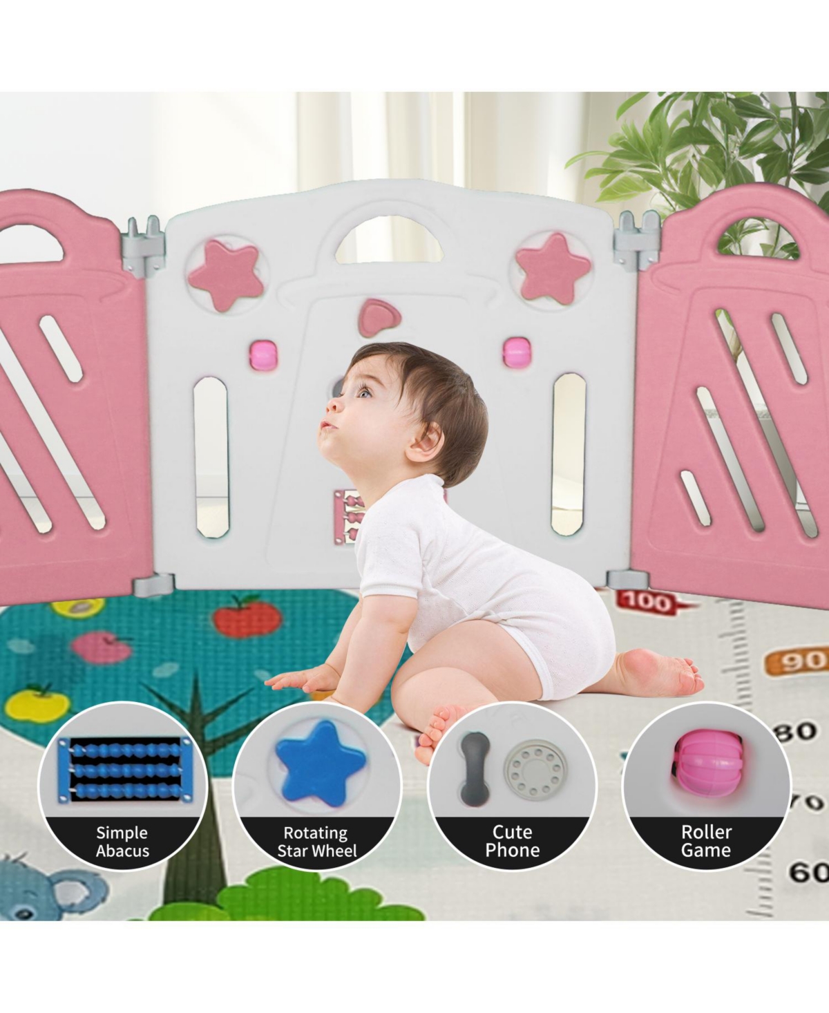 Streamdale Furniture 16-Panel Foldable Baby Playpen with Adjustable Shape and Safety Gate