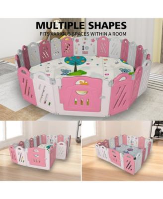 16-Panel Foldable Baby Playpen with Adjustable Shape and Safety Gate