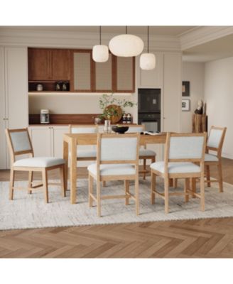 Retro 7-Piece Dining Table Set for 6 with Upholstered Chairs (Natural)