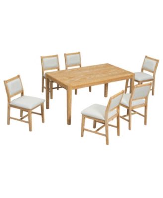 Retro 7-Piece Dining Table Set for 6 with Upholstered Chairs (Natural)