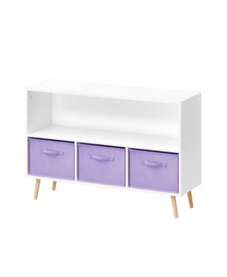  Kids Bookcase with Fabric Drawers - White/Purple