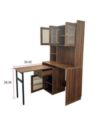 Streamdale Computer Desk with Hutch, Rotating Desktop, Large Workspace