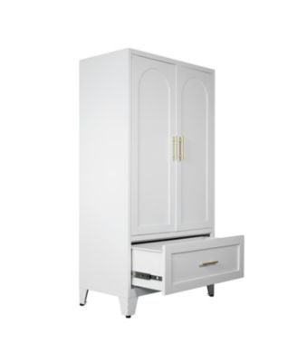  60" Metal Wardrobe Cabinet with Drawer, Hanging Rod & Shelf (White)