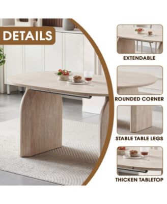 Streamdale Wood Extendable Dining Table, Oval Kitchen Table with Dual-Pillar Design