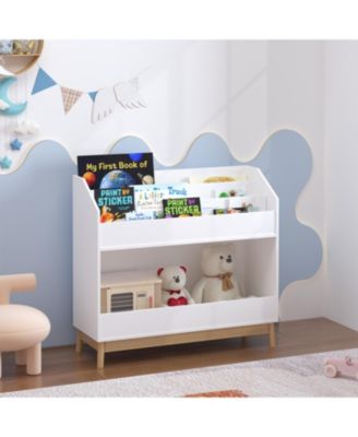 Toddler Book Display Shelf, Wooden Kids Bookcase, White