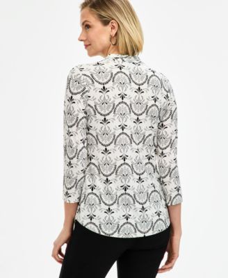 Women's Printed 3/4 Sleeve V-Neck Knit Top