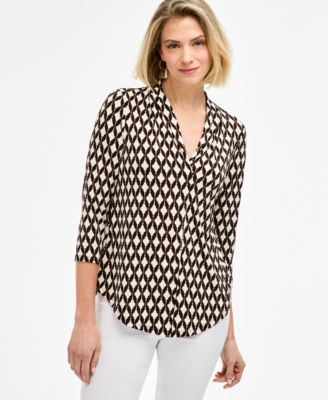 Women's Printed 3/4 Sleeve V-Neck Knit Top