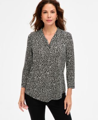 Women's Printed 3/4 Sleeve V-Neck Knit Top