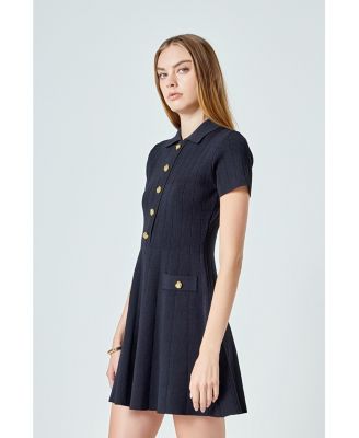 Women's Jewel Buttoned Knit Mini Dress