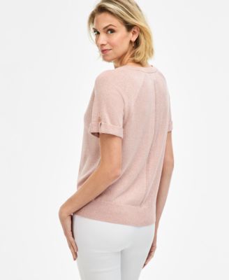 Women's Metallic Roll-Cuff Sweater