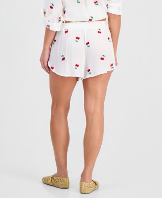 Women's Dolphin Cherry Embroidered Cover-Up Swim Shorts