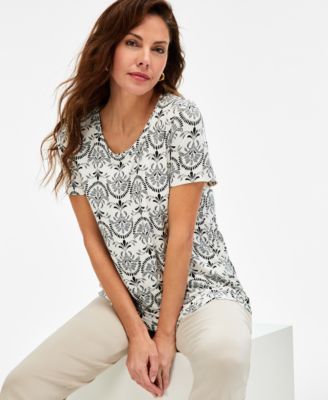 Women's Printed Scoop-Neck Short Sleeve Top