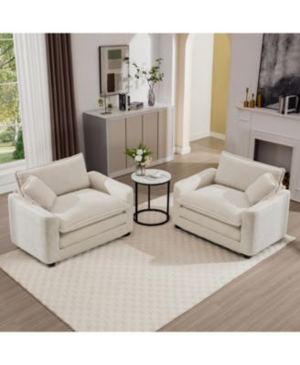  Beige Corduroy Sofa Set with 2 Chairs & Accent Chairs