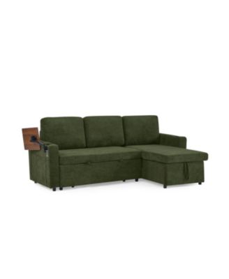 + Sofa Bed + Chenille + Pull-Out w/ Table, LED, USB & Cup Holders