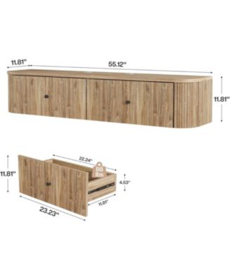 Floating TV Stand Wall Mounted, with 2 Fluted Drawers