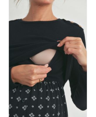 Women's Long Sleeve Empire Waist Maternity Nursing Dress