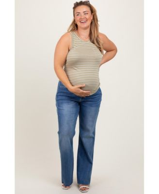 Maternity Blue Raw Cut Hem Flare Leg Leg Jeans