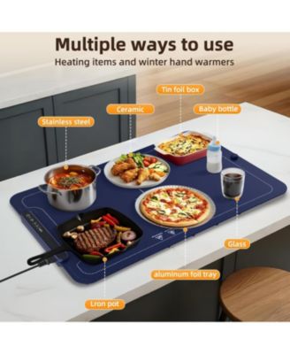 Warming Mat for Food, 3-Temp Electric Warmer (140/176/212°F), 250W Low Energy, Auto Shut-Off & Child Safety Lock, Portable Roll-Up Silicone