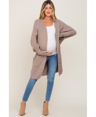 Maternity Taupe Pocketed Knit Cardigan