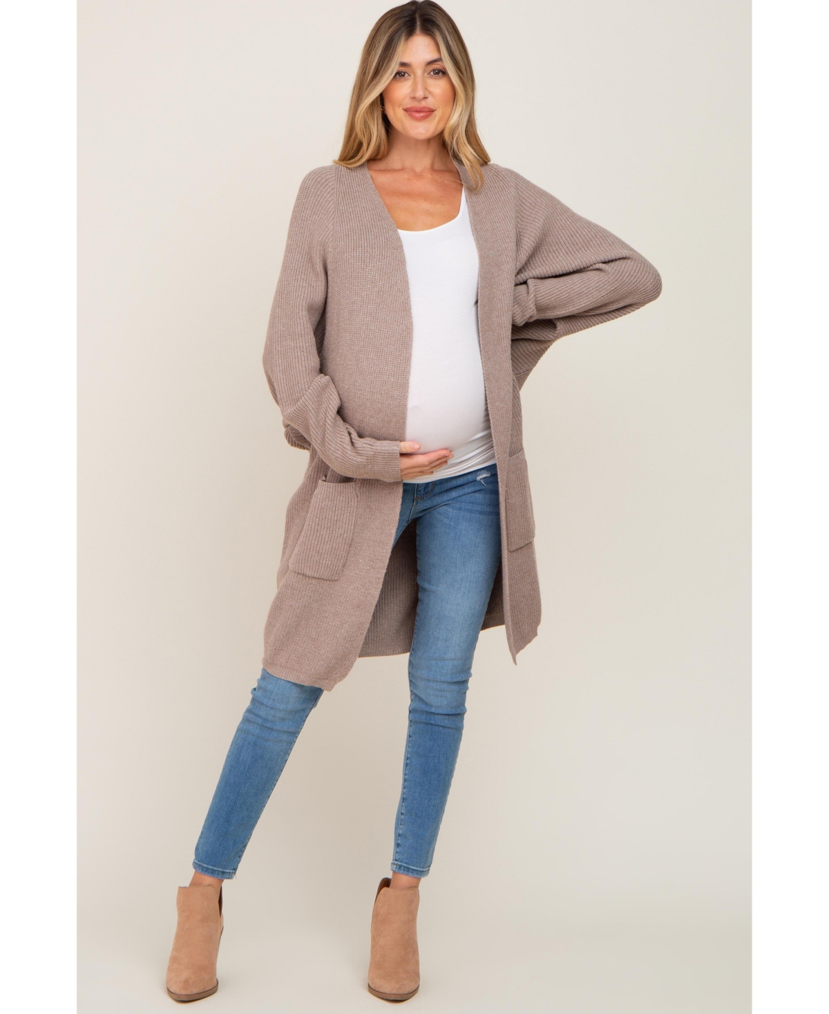 Pinkblush Maternity Taupe Pocketed Knit Cardigan
