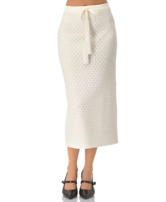 Women's Knit Midi Skirt with Tassel Tie Waist