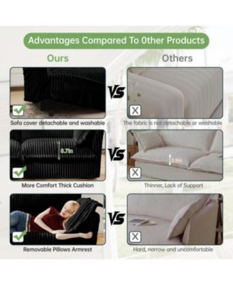 Black Corduroy Slipcovered 4-Seater Sofa