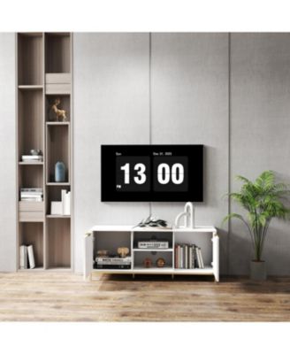 Wave-Door TV Stand with Open & Adjustable Shelves