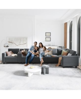 L-Shaped Corduroy Sofa w/ Storage USB & Console