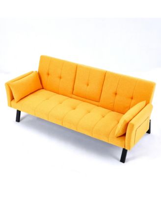 Streamdale 70" Cotton Linen Sofa Bed- Foldable, Cup Holder, Side Storage