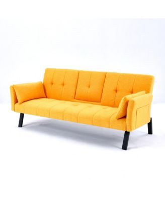 Streamdale 70" Cotton Linen Sofa Bed- Foldable, Cup Holder, Side Storage