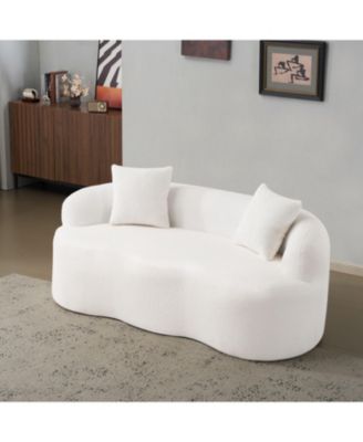 Cream Curved Loveseat Sofa with Pillows - Small Space